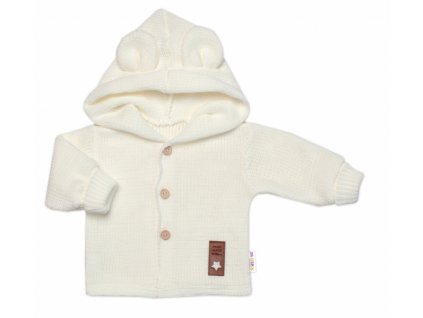 Dětský elegantní pletený svetřík s knoflíčky a kapucí s oušky Baby Nellys, ecru, vel. 86