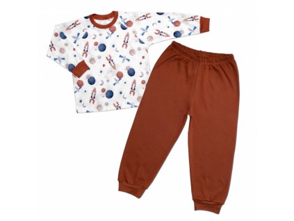 Dětské pyžamo 2D sada, triko + kalhoty, Cosmos, Mrofi, hnědá/bílá, vel. 104