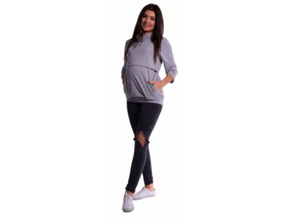 Be MaaMaa Těhotenské a kojící teplákové triko - šedý melír