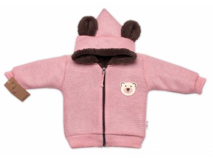 Oteplená pletená bundička Teddy Bear, Baby Nellys, dvouvrstvá, růžová
