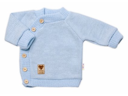 Dětský pletený svetřík s knoflíčky, zap. bokem, Hand Made Baby Nellys, modrý, vel. 80/86