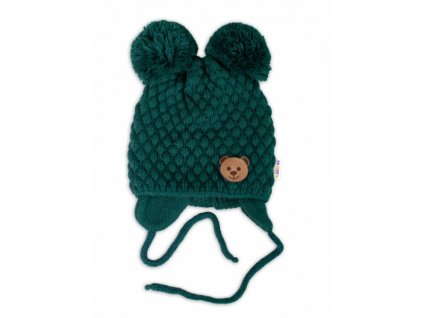 Zimní pletená čepice Teddy Bear na zavazování, zelená, Baby Nellys