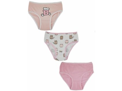 Dívčí bavlněné kalhotky, Cat - 3ks v balení, růžovo/bílé, vel. 134/140 cm