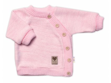 Dětský pletený svetřík s knoflíčky, zap. bokem, Hand Made Baby Nellys, růžový, vel. 68/74