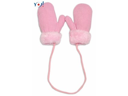 Zimní kojenecké rukavičky s kožíškem - se šňůrkou YO-sv. růžové/růžový kožíšek,vel.110