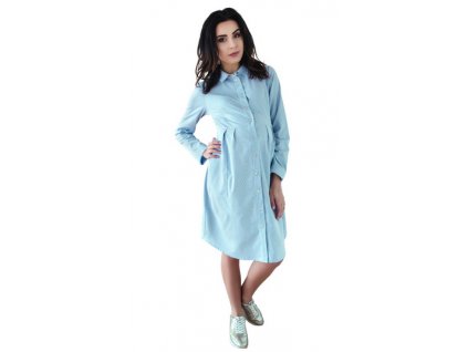 Be MaaMaa Těhotenské šaty/tunika dl. rukáv - modré, vel. XL