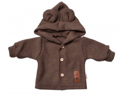 Dětský elegantní pletený svetřík s knoflíčky a kapucí s oušky Baby Nellys, hnědý, vel. 86