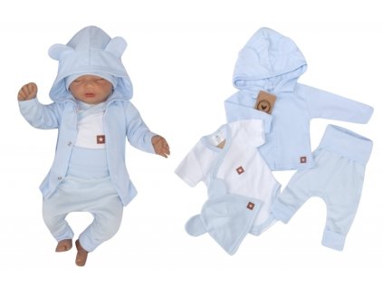 Novorozenecká sada 4D, body kr. rukáv, tepláčky, kabátek a čepička Z&Z, modrá