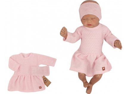 Z&Z 2-dílná soupravička pletené šaty s čelenkou - růžové