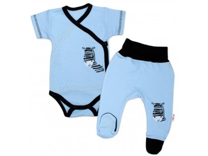 Baby Nellys 2-dílná sada body kr. rukáv + polodupačky, modrá - Zebra