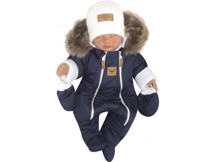 Z&Z Zimní kombinéza s dvojitým zipem, kapucí a kožešinou + rukavičky, Angel - granát, 86