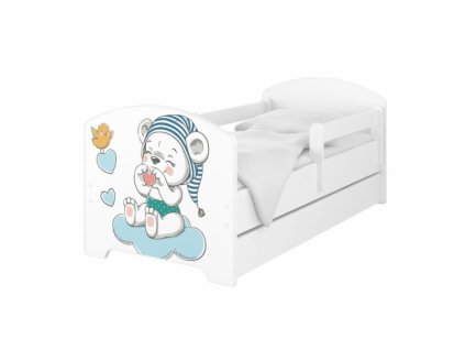 BabyBoo Dětská postel 140 x 70cm - Medvídek s čepicí + šuplík