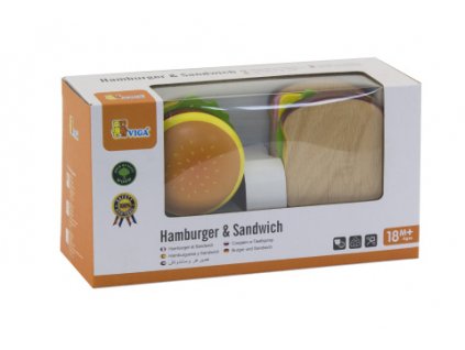 Dřevěný hamburger a sendvič