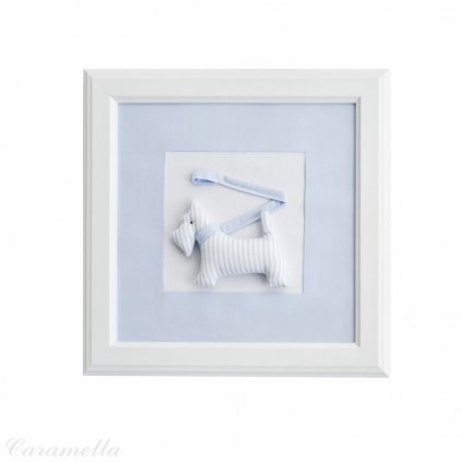 Caramella Baby Blue textilný obraz psík s vodítkom modrý