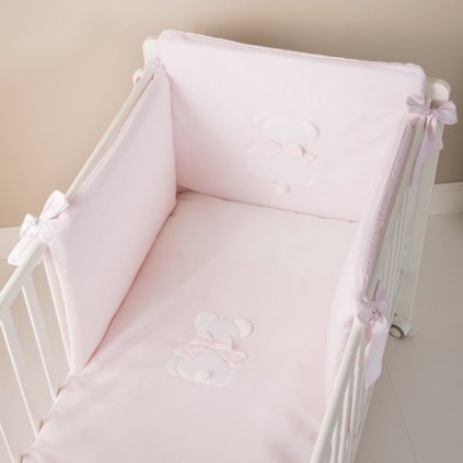 Nanán ružový mantinel s posteľnou bielizňou Fiocco