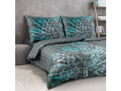 Povlečení satén Geon Páv šedotyrkysová (Rozměr povlečení 140x200, 70x90)