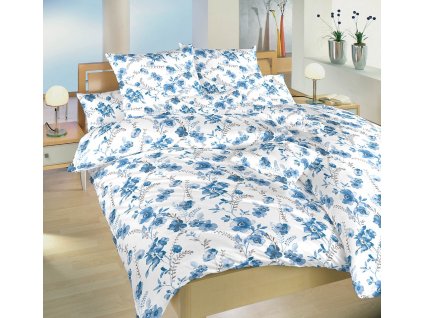 Povlečení flanel Kvítí modré na bílém (Rozměr povlečení 140x200, 70x90)