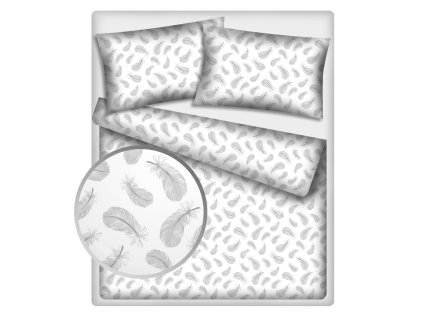 Povlečení bavlna Pírko šedé (Velikost 140x200 / 70x90)