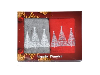 Dárková vánoční sada ručníků Stromky 2 ks (Barva Červená, Šedá)