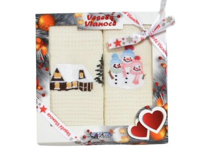Vánoční dárková sada utěrek Sněhuláci a domeček (Varianta 50x70 Sněhuláci a domeček 2 ks)