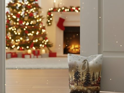 vanocni dverni zarazka Zasnezena krajina CYH6019R pozadi dadka vracov