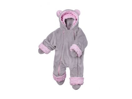 Esito zimný overal Minky Teddy šedo/ružový 68/74