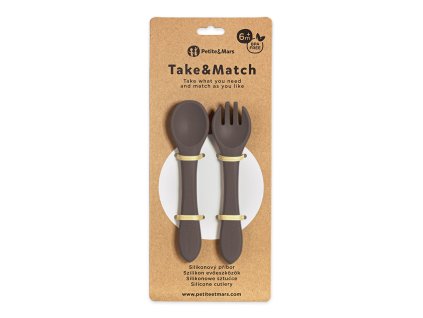 PETITE&MARS Príbor silikónový Take&Match Bitter Cocoa 6m+