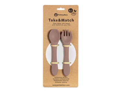 PETITE&MARS Príbor silikónový Take&Match Velvet Latte 6m+