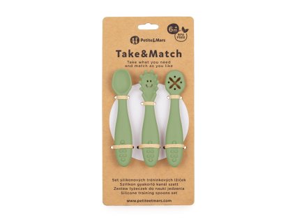 PETITE&MARS Set 3 ks silikónových tréningových lyžičiek Take&Match Sweet Pea 6m+
