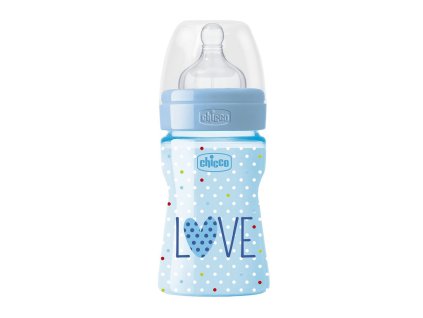 CHICCO Fľaša dojčenská Well-Being LOVE silikón 150 ml chlapec 0m+