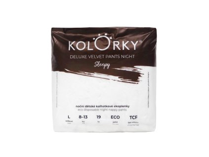 KOLORKY Ekopleny nohavičkové nočné jednorazové Deluxe Velvet Pants, Sleepy, L (8-13 kg) - 19 ks