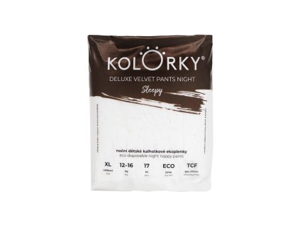 KOLORKY Ekopleny nohavičkové nočné jednorazové Deluxe Velvet Pants, Sleepy, XL (12-16 kg) - 17 ks