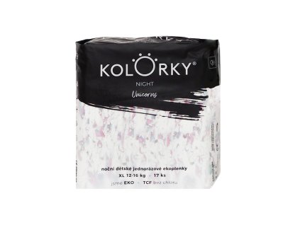 KOLORKY Plienky jednorazové nočné EKO, jednorožce XL (12-16 kg) - 17 ks