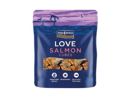 FISH4DOGS Maškrty pre psov LOVE s lososom - kocky 85 g