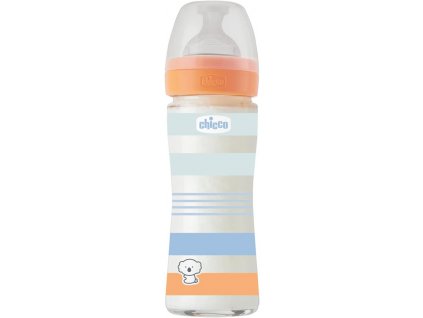 CHICCO Fľaša dojčenská sklo Well-being silikón 240 ml chlapec