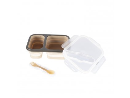 Silikónový box na občerstvenie s príborom veľký, Sand Beige
