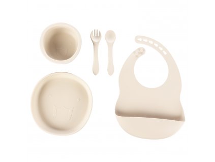 Silikónová detská jedálenská súprava, Sand Beige