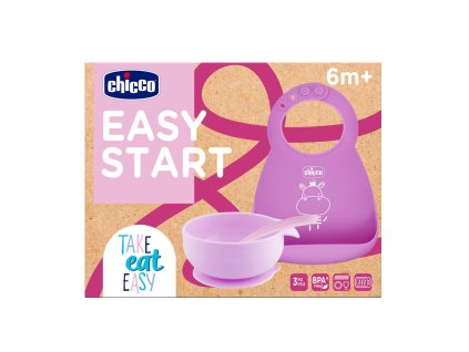 CHICCO Set jedálenský silikónový - pink, 6m+