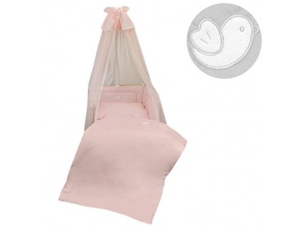Babyrenka povlečení do postýlky čtyřdílná sada 40x60, 90x130 cm Bird pink Bílý lem