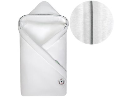 Babyrenka zavinovačka 85x85 s kapucí Fleece bílá lem šedý