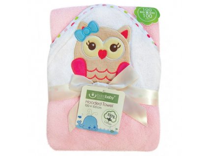 Bobobaby ECO osuška s kapucí pink 100x100 sova