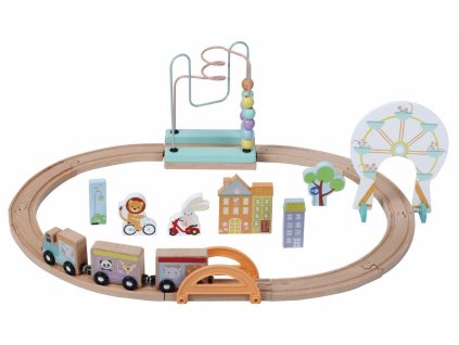 Dřevěné koleje s hračkami E01.063.1.1