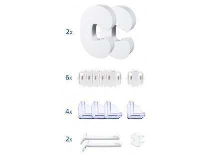Bezpečnostní set - 6x ochrana zásuvek, 2x zámek na šuplík, 4x ochrana ostrých rohů, 2x ochrana dveří