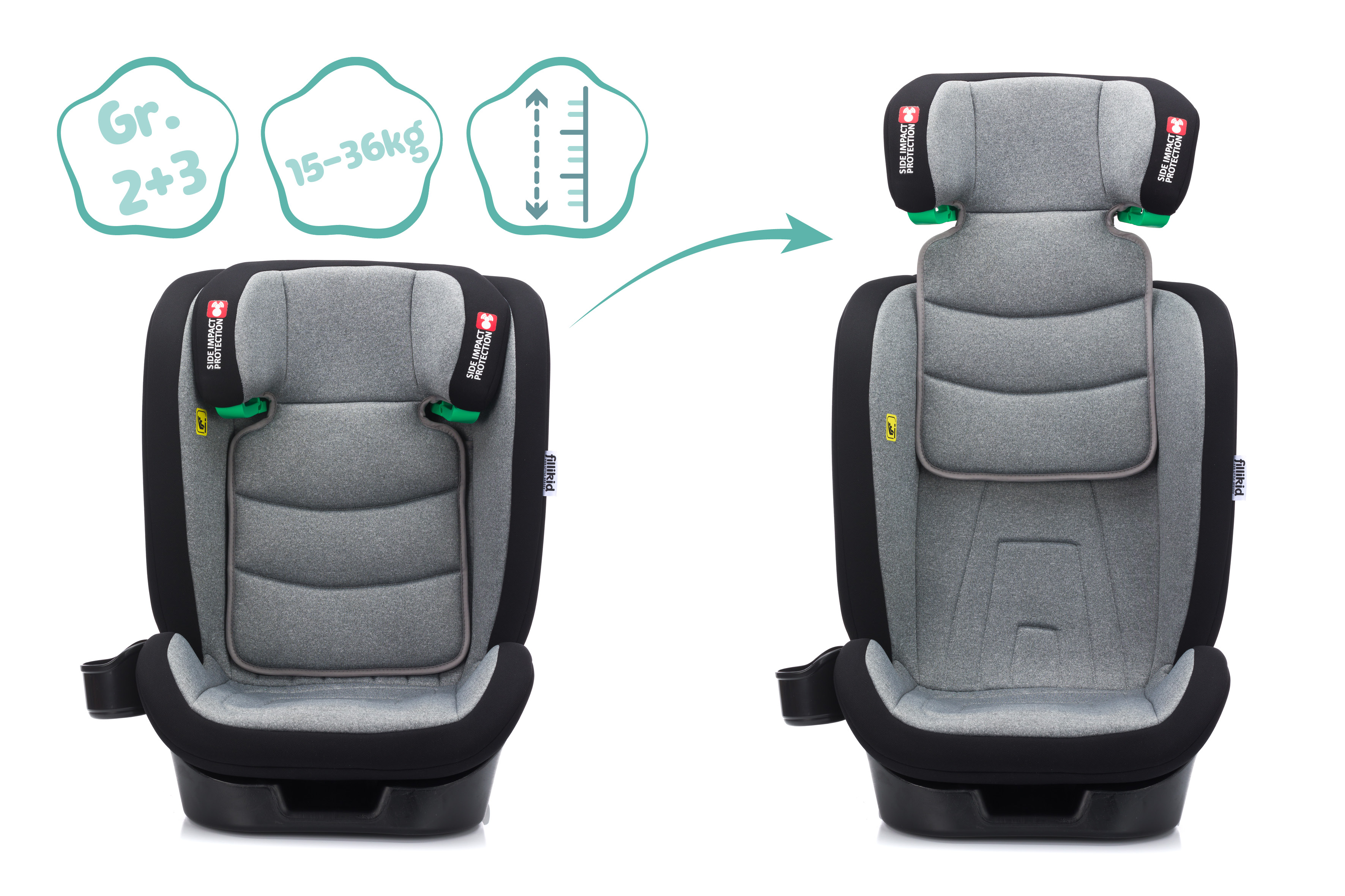 Fillikid Autosedačka Eli Pro Isofix i-size 100-150 cm grey