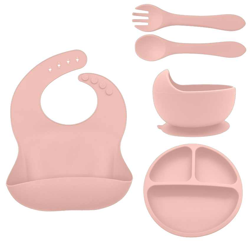 Fillikid Dětská jídelní sada silikon 4-dílný set pink