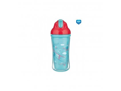 Canpol babies Športová fľaša s dvojitou stenou a silikónovou slamkou Lietadlá 260 ml 12m+