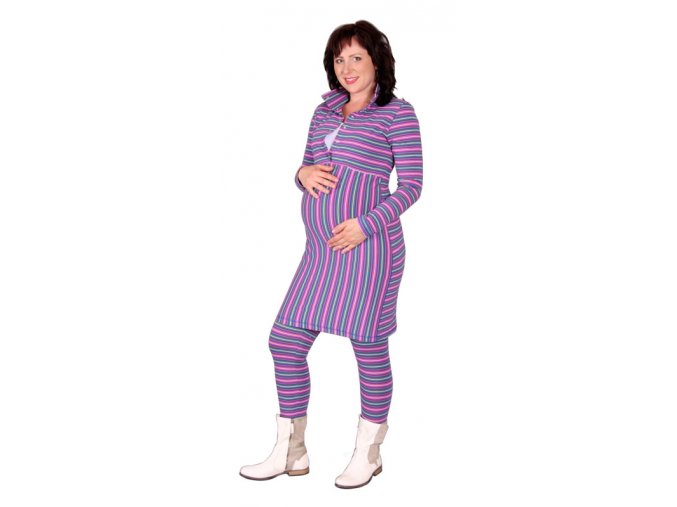 Těhotenské a kojící domácí šaty, oděv Rialto Luten růžovomodrý proužek 0380 (Dámská velikost 36)