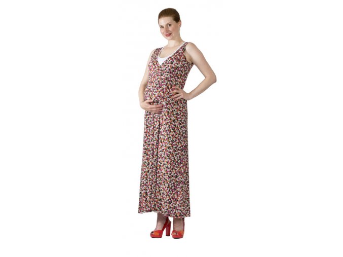 Těhotenské a kojící šaty Rialto Longlier růžový puntík 0257 (Dámská velikost 36)