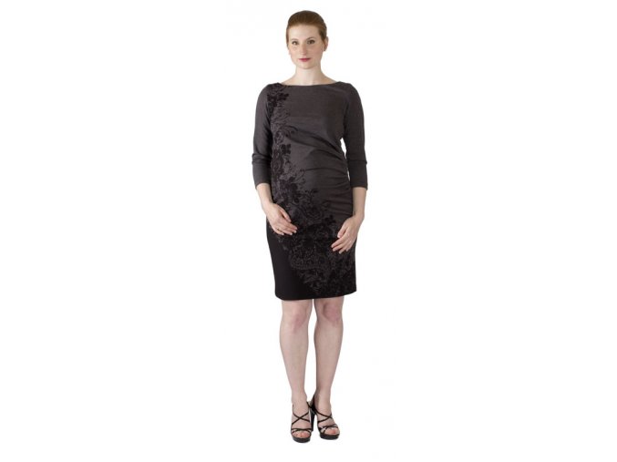 Těhotenské šaty Rialto Loon šedá s bordurou 0292 (Dámská velikost 36)