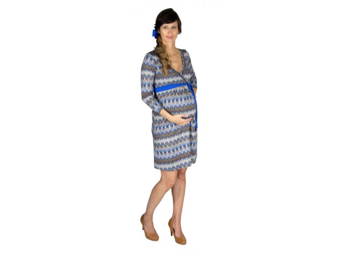 Těhotenské a kojící šaty Rialto Laffaux modrohnědý vzor 0612 (Dámská velikost 36)